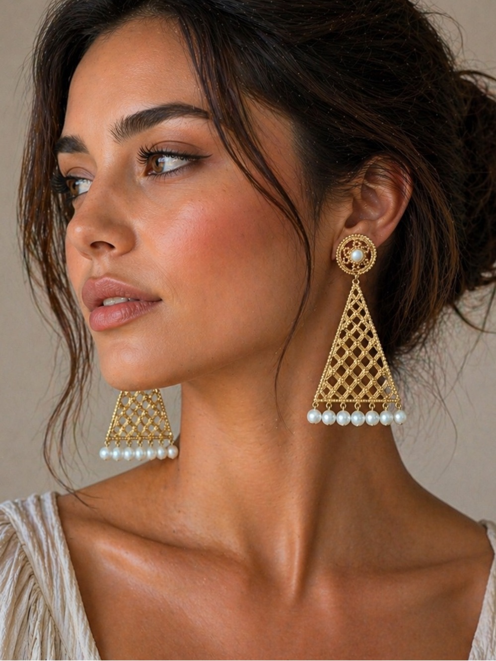 Vintage French Designer Elegant Gold Pearl Dangle Earrings Domenique Aurientis
